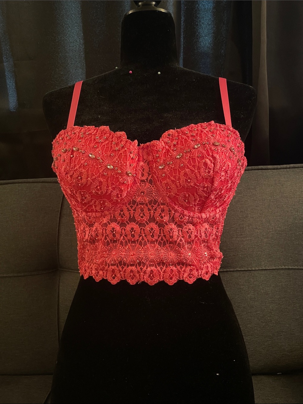 Windsor Red Lace Beaded Bandeau Bralette